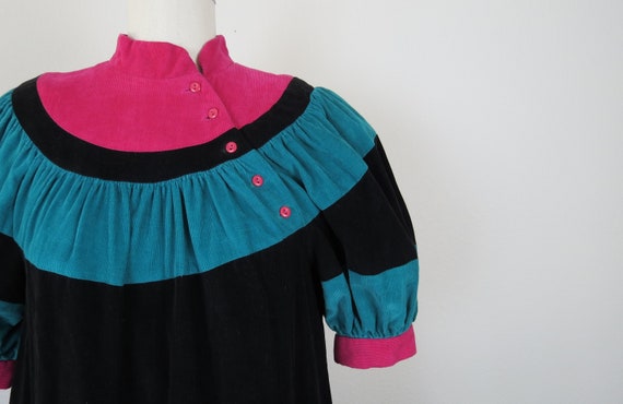 Vintage 1970s dress color block corduroy cotton 1… - image 4