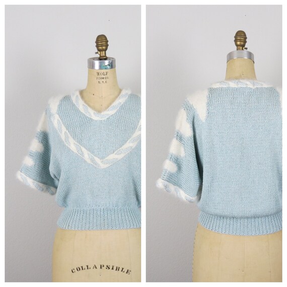 Vintage jaren 1980 Nannell rayon en angora trui maat small Vintage jaren 1980 hemelsblauw wol Crewneck trui | Etsy