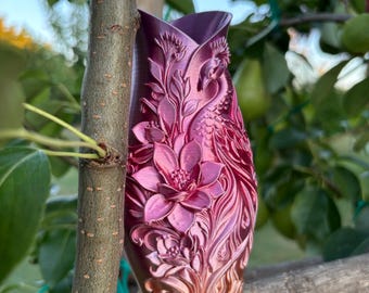 Dekorative, 3D-gedruckte Blumenvase mit floralem Effekt, kupfer-/lila Farbe