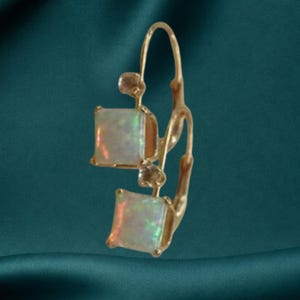 Princess Cut Fire Opal Leverback Earrings, 14K Gold Plated Opal Dangle Earrings, Minimalist Jewelry, Gift for Her, Birthday Anniversary Gift