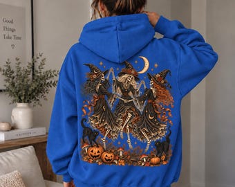 Vintage Skeleton Witches Hoodie, Dancing Witches Halloween Sweatshirt, Spooky Season Hoodie, Witchy Gothic Halloween Gift