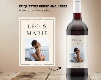 Étiquette bouteille de vin personnalisée photo & texte, lot de 2 à 100 - Cadeau mariage, anniversaire, retraite - Personalized wine label