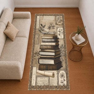 Dark Academia Book Runner Rug, Sepia Botanical Hallway Runner, Vintage Library Carpet, Ornate Entryway Kitchen Home Decor