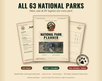 RV National Park Planner | All 63 US Parks, Dog-Friendly Trips (Printable PDF)