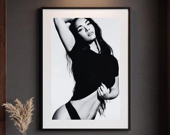 Poster di Megan Fox / Arte murale minimalista di una celebrità / Opera d'arte lifestyle in bianco e nero / Decorazione estetica per la camera da letto / Regalo unico per un'attrice