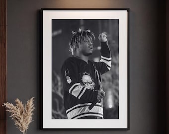 Juice WRLD Poster | Black and White Hip Hop Wall Art | Iconic Rap Photography Print | Music Room Decor | Fan Gift