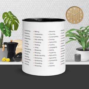 Claude Code Status Messages Mug | Funny AI Verbs Checklist | Color Rim Ceramic Coffee Mug | Programmer Gift