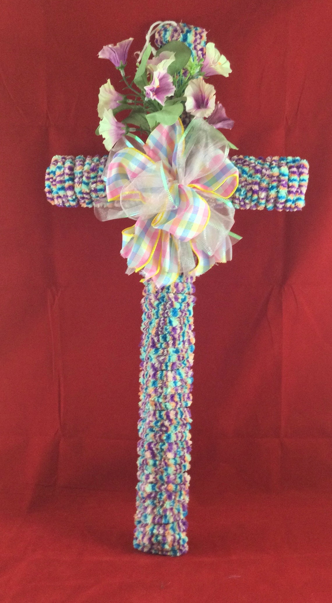 Purple Blue yarn Wrapped Cross wreath Etsy