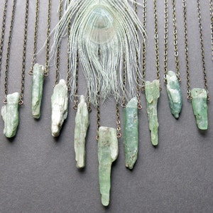 Green Kyanite Necklace Raw Crystal Necklace Kyanite Pendant Boho Necklace Raw Stone Necklace Kyanite Jewelry Raw Stone Jewelry image 1