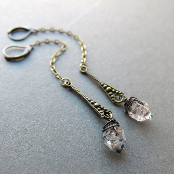 Herkimer Diamond Earrings - Raw Crystal Earrings - Raw Quartz Crystal Jewelry - Quartz Crystal Dangle Earrings - Boho Dangle Earrings