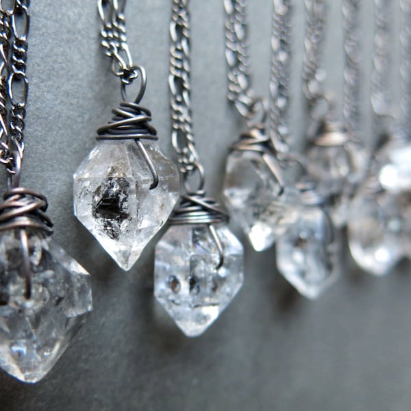 Himalayan Herkimer Diamond Necklace, Tibetan Quartz Necklace, Raw Crystal Necklace, Clear Black Phantom Quartz Pendant, Pagan Witchy Jewelry