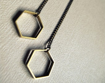 Boucles d'oreilles minimalistes - Boucles d'oreilles géométriques hexagonales - Bijoux minimalistes - Boucles d'oreilles pendantes géométriques - Boucles d'oreilles hexagonales - Bijoux géométriques