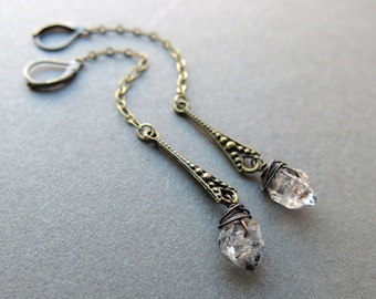 Herkimer Diamond Earrings - Raw Crystal Earrings - Raw Quartz Crystal Jewelry - Quartz Crystal Dangle Earrings - Boho Dangle Earrings