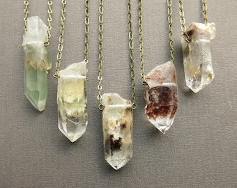 Raw Lodolite Necklace - Phantom Quartz Necklace - Garden Quartz Pendant - Raw Crystal Necklace - Lodalite Jewelry - Boho Crystal Pendant