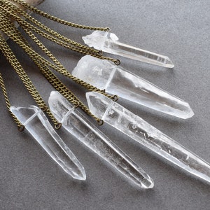 Clear Laser Quartz Pendant, Simple Raw Crystal Necklace on Brass Chain, Cottagecore Whimsigoth Fashion