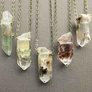 Raw Lodolite Necklace, Phantom Garden Quartz Crystal Pendant, Boho Lodalite Jewelry
