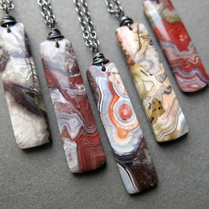 Crazy Lace Agate Necklace, Natural Stone Necklace, Gray Red Agate Pendant, Gemstone Necklace, Laguna Mexican Agate Jewelry, Stone Pendant