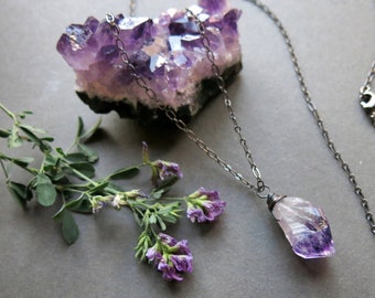 Raw Amethyst Necklace - February Birthstone Necklace - Raw Crystal Necklace - Raw Amethyst Pendant - Raw Gemstone Necklace - Quartz Necklace