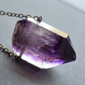 Rare Enhydro Amethyst Necklace - Witchy Raw Crystal Pendant - Enhydro Quartz Jewelry - Zambian Amethyst Crystal on Antique Brass Chain