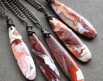 Crazy Lace Agate Necklace, Natural Red Stone Pendant, Witchy Boho Gemstone Jewelry