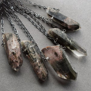 Shadow Garden Quartz Necklace - Raw Crystal Necklace - Lodolite Necklace - Phantom Quartz Pendant - Witchy Necklace - Wiccan Pagan Jewelry