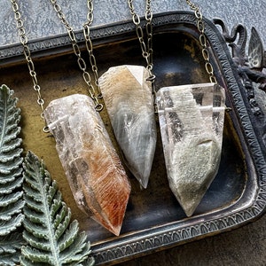 Thousand Layer Garden Quartz Necklace, Lodolite Pendant, Scenic Phantom Quartz Jewelry, Whimsigoth Boho Wiccan Pagan Crystal Necklace