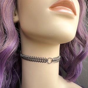 Gunmetal Vertebrae Chain Choker Necklace, Gothic Dark Silver O Ring Day Collar, Witchy Alt 90s y2k Goth Jewelry