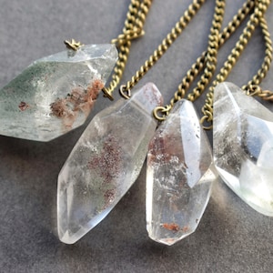 Garden Quartz Necklace - Lodolite Crystal Necklace - Phantom Quartz Jewelry - Clear Quartz Pendant - Pagan Wiccan Witch Spiritual Jewelry