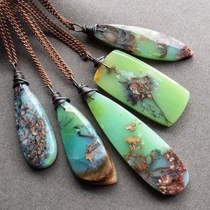 Native Copper Chrysocolla Necklace, Gem Silica Pendant, Green Blue Gemstone Necklace, Boho Stone Pendant