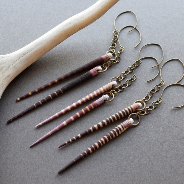 Sea Urchin Earrings, Witchy Earrings, Sea Urchin Spine Jewelry, Boho Seashell Earrings, Shell Dangle Earrings, Wiccan Purple Spike Earrings