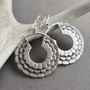 Lotus Hoop Earrings Boho Earrings Bohemian Jewelry Silver Hoop Earrings Festival Jewelry Flower Mandala Earrings Tribal Earrings image 1