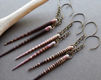 Witchy Sea Urchin Spike Earrings, Purple Boho Seashell Earrings, Alt Hippie Whimsigoth Jewelry