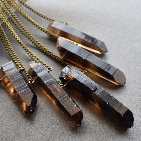 Lemurian Smoky Citrine Necklace, Empath Smoky Quartz Necklace, Citrine Pendant, Witchy Raw Crystal Necklace, Smokey Lemurian Quartz Jewelry