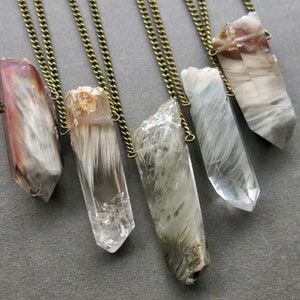 Amphibole Phantom Quartz Necklace, Rare Crystal Pendant, Unique Boho Hippie Jewelry