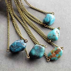 Mini Turquoise Necklace: Natural Gemstone on Aged Brass Chain