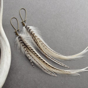 White Feather Earrings, Bridal Boho Earrings for Wedding, Natural Real Feather Earrings, Cream Off White Earrings, Long Statement Earrings