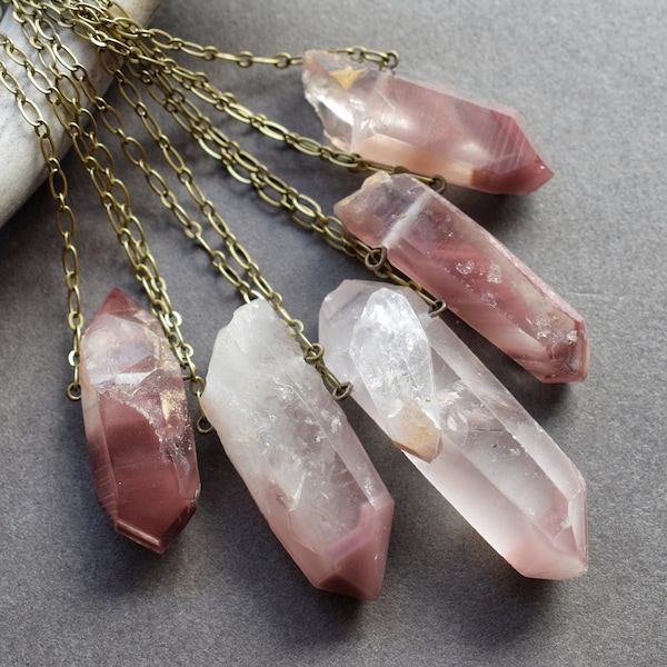 Lithium Quartz Necklace - Raw Quartz Crystal Necklace - Pink Quartz Jewelry - Mauve Stone Jewelry - Raw Stone Necklace- Boho Crystal Pendant