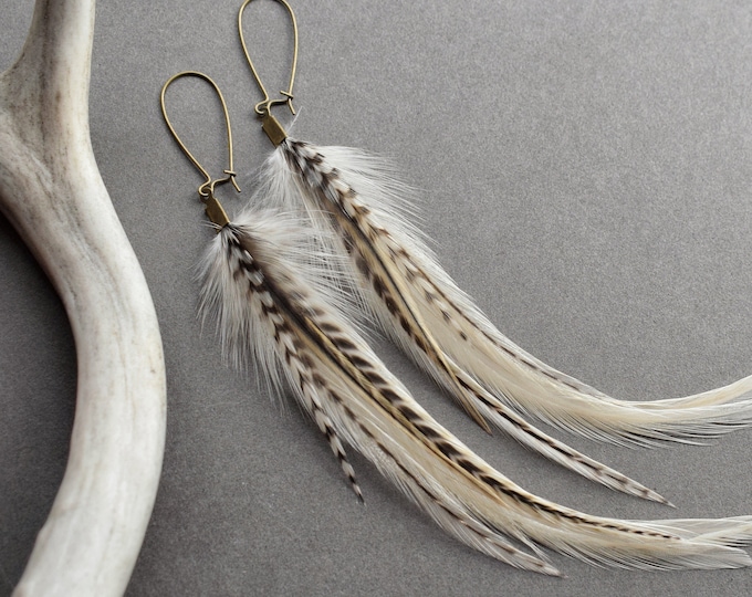 White Feather Earrings, Bridal Boho Earrings for Wedding, Natural Real Feather Earrings, Long Statement Earrings
