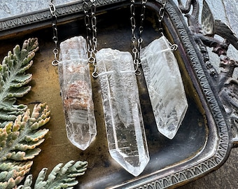 Collier quartz fantôme tornade, pendentif lodolite pittoresque, bijoux en quartz de jardin, collier en cristal brut, talisman fantaisiste gothique bohème wicca