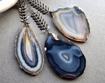 Large Agate Slice Necklace - Gothic Agate Necklace- Big Gemstone Statement Necklace- Witch Jewelry - Natural Stone Necklace - Stone Jewelry