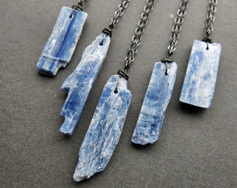 Raw Blue Kyanite Necklace - Raw Kyanite Jewelry - Blue Crystal Necklace - Raw Crystal Necklace - Raw Stone Necklace - Bohemian Pendant