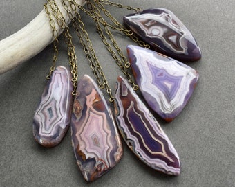 Purple Passion Agate Necklace - Rare Stone Pendant - Crown Chakra Gemstone Necklace - Boho Pagan Wiccan Spiritual Jewelry for Meditation