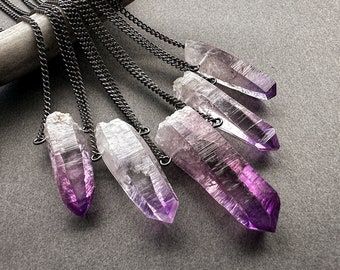 Vera Cruz Amethyst Crystal Pendant, Raw Amethyst Necklace, Natural Gemstone Necklace, Purple Crystal Choker, Boho Witchy Jewelry