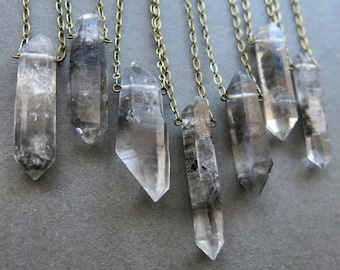 Double Terminated Tibetan Quartz Necklace - Raw Crystal Necklace - Clear Black Crystal Jewelry - Raw Quartz Necklace - Pagan Witch Necklace