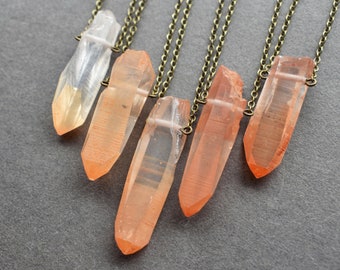 Tangerine Quartz Necklace - Raw Crystal Necklace - Raw Quartz Jewelry - Boho Crystal Necklace- Quartz Crystal Pendant Natural Stone Necklace
