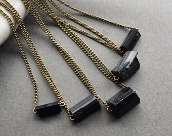Black Tourmaline Necklace - Gothic Crystal Choker - Raw Crystal Necklace - Empath Protection Necklace - Wiccan Witch Jewelry - Stone Pendant