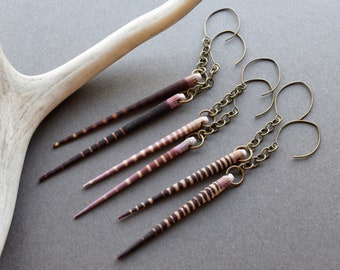 Sea Urchin Spike Earrings - Witchy Earrings - Purple Urchin Shell Earrings - Pagan Jewelry - Long Boho Dangle Earrings - Wiccan Jewelry