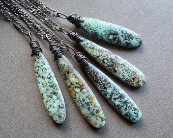 African Turquoise Necklace - Blue Green Stone Necklace - African Turquoise Pendant - Boho Stone Jewelry - Jasper Necklace - Stone Pendant