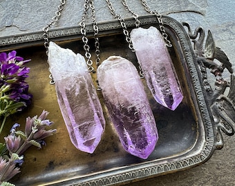 Big Vera Cruz Amethyst Necklace, Large Crystal Necklace, Raw Purple Gemstone Pendant, Gunmetal Whimsigoth Gothic Pagan Witchy Wiccan Jewelry