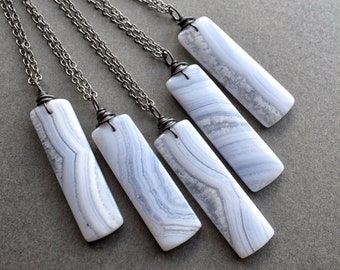 Pale Blue Lace Agate Necklace - Boho Gemstone Necklace - Natural Stone Pendant - Blue Agate Jewelry- Throat Chakra Crystal Layering Necklace